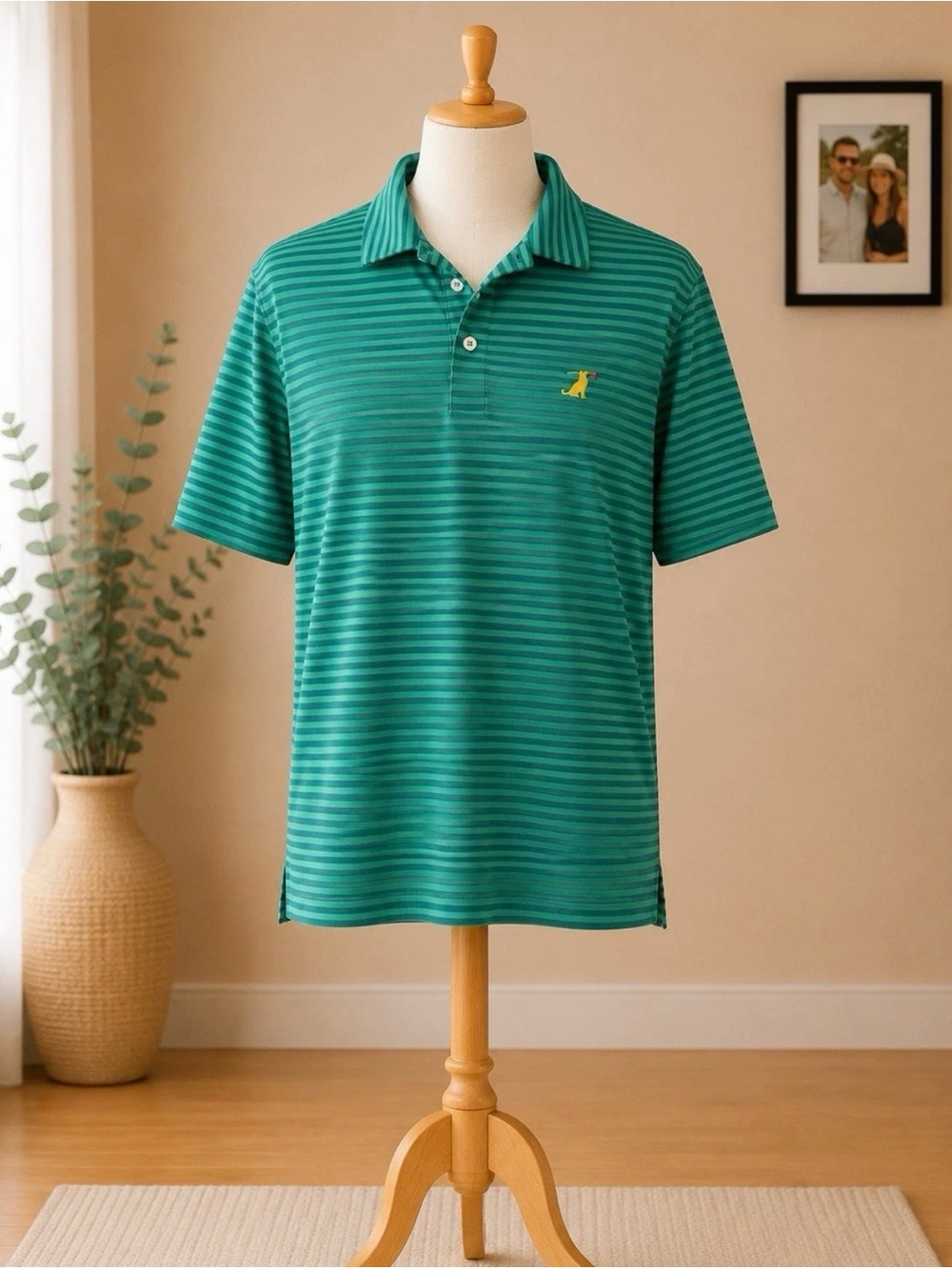 Birdies Teal Striped Polo with Yellow Logo